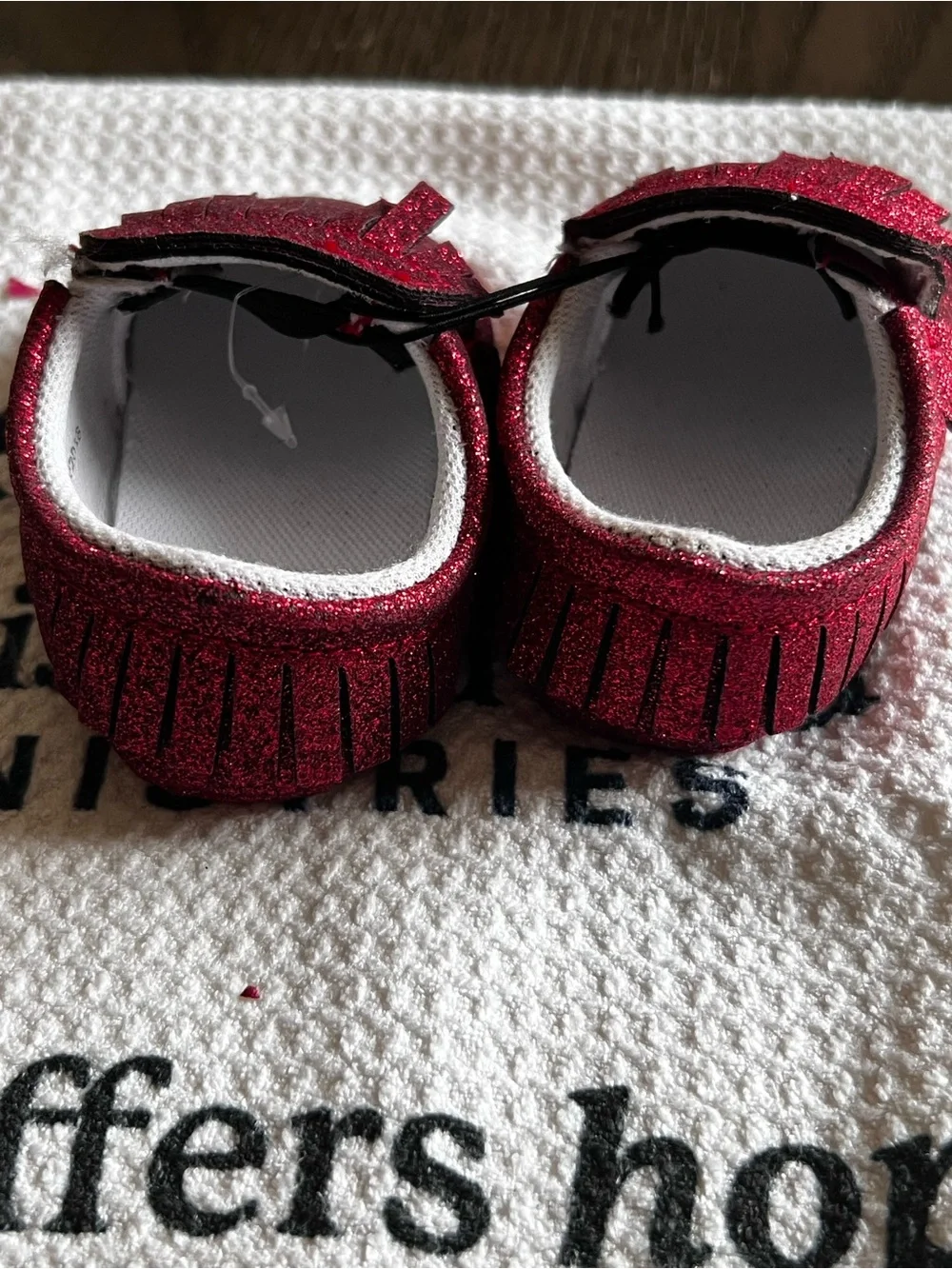 Girls Red Glitter Fringe Baby Shoes